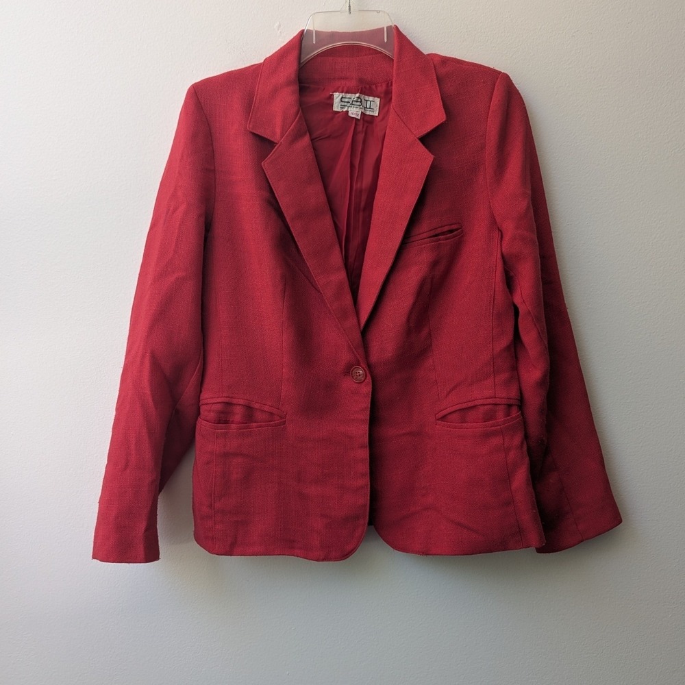 Vtg Blazer Red Single Button Lightweight Sz 11/12 Preppy Office Chic *READ